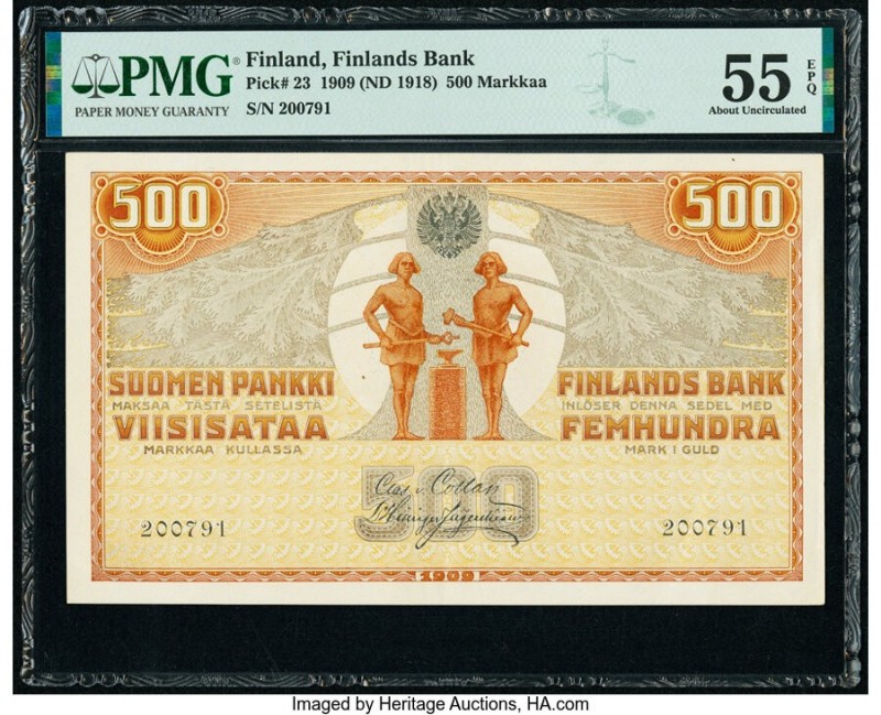 Finland Finlands Bank 500 Markkaa 1909 (ND 1918) Pick 23 PMG About Uncirculated ...