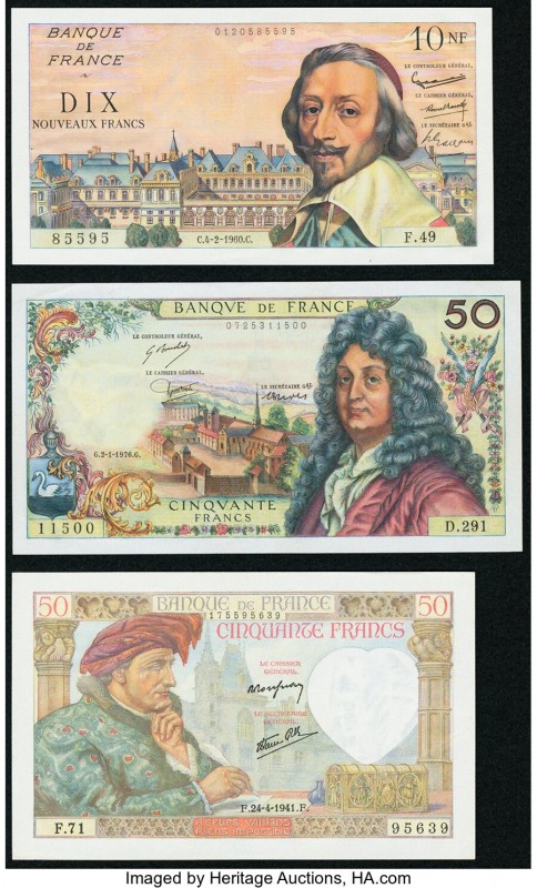 France Banque de France 10; 50; 50 Francs 1960; 1941; 1976 Pick 142; 93; 148 Thr...