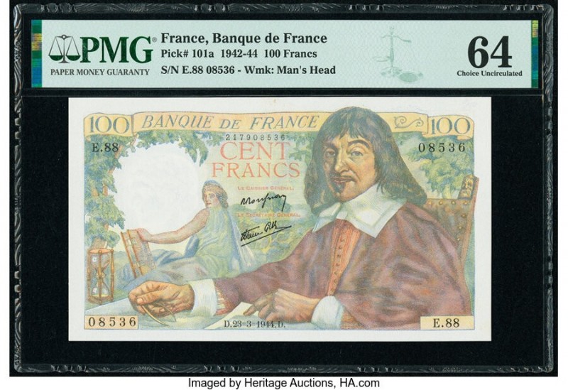 France Banque de France 100 Francs 23.3.1944 Pick 101a PMG Choice Uncirculated 6...