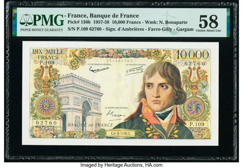 France Banque de France 10,000 Francs 6.3.1958 Pick 136b PMG Choice About Unc 58...