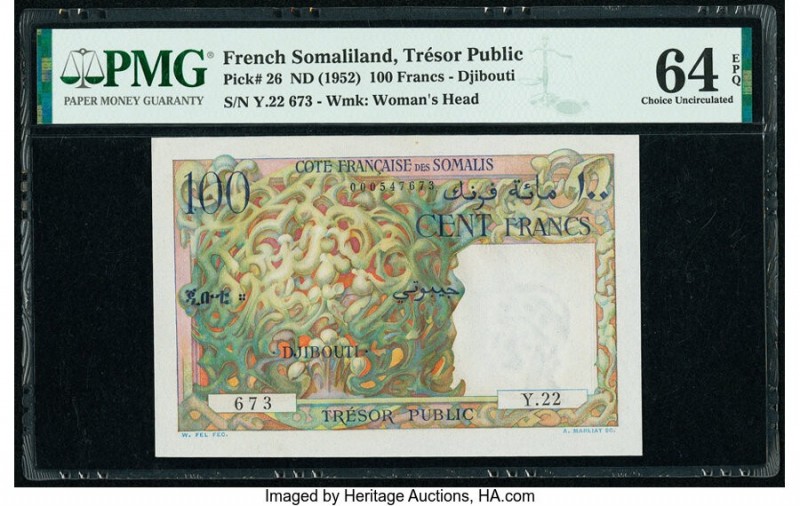 French Somaliland Tresor Public, Cote Francaise des Somalis 100 Francs ND (1952)...