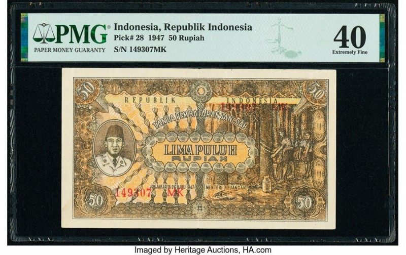 Indonesia Republik Indonesia 50 Rupiah 1947 Pick 28 PMG Extremely Fine 40. 

HID...