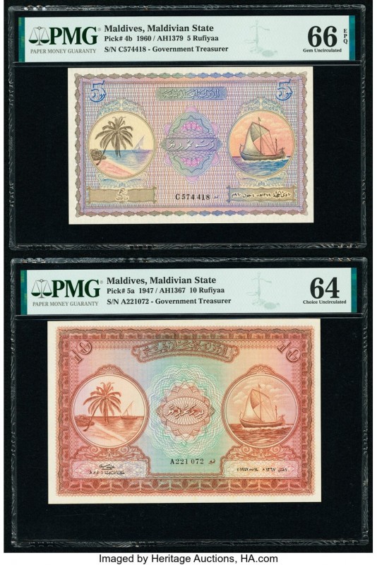 Maldives Maldivian State Government 5; 10 Rufiyaa 1960; 1947 Pick 4b; 5a Two Exa...