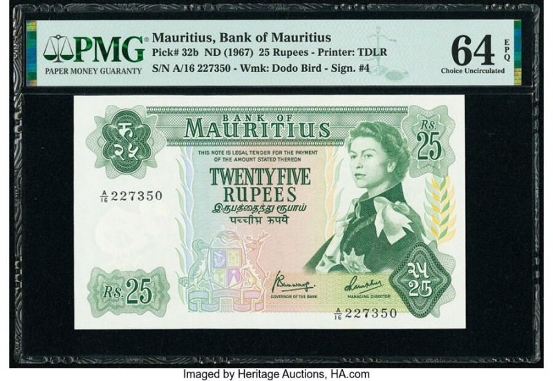 Mauritius Bank of Mauritius 25 Rupees ND (1967) Pick 32b PMG Choice Uncirculated...
