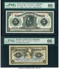 Mexico Banco del Estado de Chihuahua 5 Pesos 1913 Pick S132a M95a PMG Gem Uncirculated 66 EPQ; Paraguay Banco de la Republica 5 Pesos M.N. = 1/2 Peso ...