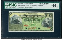 Mexico Banco Minero 1 Peso ND (1888-1914) Pick S162s3 M130s Specimen PMG Choice Uncirculated 64 EPQ. Red Specimen overprints; two POCs.

HID0980124201...