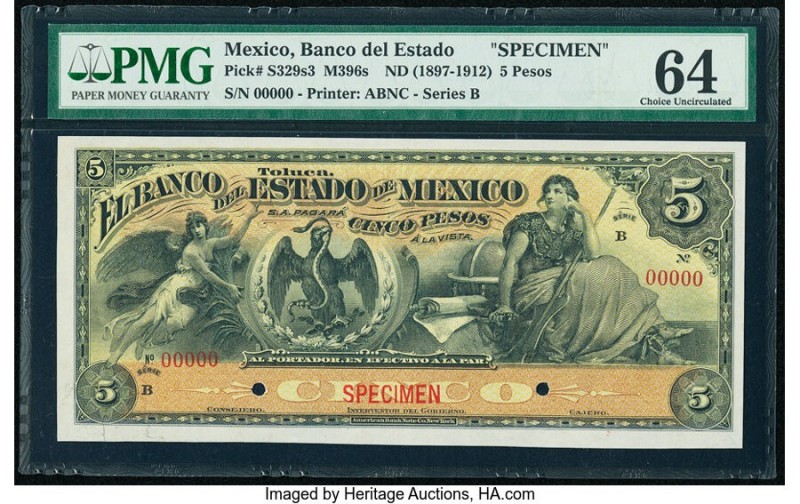 Mexico Banco Del Estado De Mexico 5 Pesos ND (1897-1912) Pick S329s3 M396s Speci...