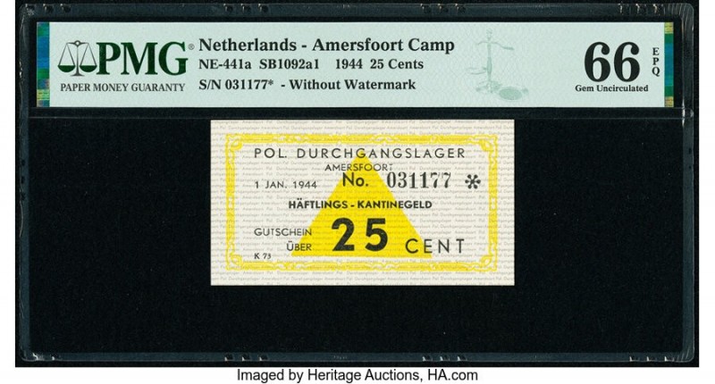 Netherlands Amersfoort 25 Cents 1.1.1944 Pick NE-441a PMG Gem Uncirculated 66 EP...