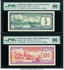 Netherlands Antilles Bank van de Nederlandse Antillen 5; 100 Gulden 1967; 1981 Pick 8a; 19b Two Examples PMG Gem Uncirculated 66 EPQ (2). 

HID0980124...