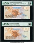 Seychelles Seychelles Monetary Authority; Central Bank 100 Rupees ND (1980; 1983) Pick 27a; 31a Two Examples PMG Gem Uncirculated 65 EPQ; Gem Uncircul...