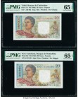 Tahiti Banque de l'Indochine, Papeete 20 Francs ND (1963) Pick 21c PMG Gem Uncirculated 65 EPQ; New Caledonia Banque de l'Indochine, Noumea 20 Francs ...