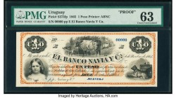 Uruguay Banco Navia y Ca. 1 Peso 1865 Pick S373fp Front Proof PMG Choice Uncirculated 63. 

HID09801242017

© 2020 Heritage Auctions | All Rights Rese...