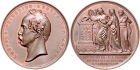 Anhalt - Dessau Leopold Friedrich 1817-1871 Bronzemedaille 1867 (v. Kullrich) auf sein 50-jähriges Regierungsjubiläum Sommer K49. 
56,1mm 88,0g vz-st...