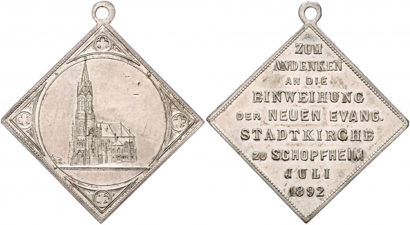 Baden - Schopfheim Klippe 1892 (versilbert?) auf die Einweihung der Neuen Evange...