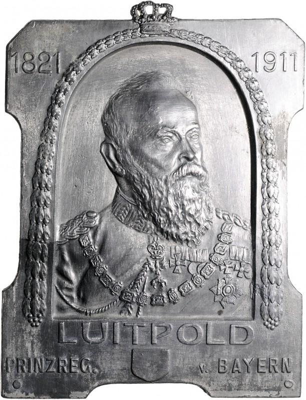 Bayern Prinzregent Luitpold 1886-1912 Einseitige Plakette 1911 (Zinn/Blei?) Zur ...