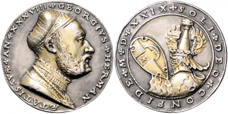Bayern - Kaufbeuren Silbermedaille 1529 (v. Matthes Gebel) auf Georg Hermann, Pa...