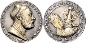 Bayern - Kaufbeuren Silbermedaille 1529 (v. Matthes Gebel) auf Georg Hermann, Patrizier und Verwalter der Fuggerschen Bergwerke in Tirol Habich 1003. ...