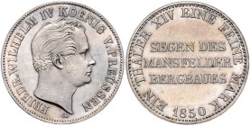 Brandenburg in den Marken - Preussen Friedrich Wilhelm IV. 1840-1861 Ausbeutetaler 1850 A Segen des Mansfelder Bergbaues Kahnt 376. Dav. 770. AKS 75. ...
