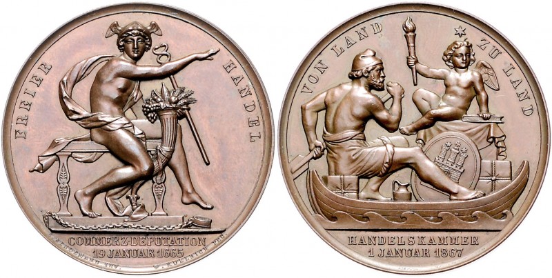 Hamburg Bronzemedaille 1867 (v. Kullrich/Bendemann) auf die Handelsfreiheit Somm...