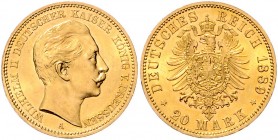 Preussen Wilhelm II. 1888-1918 20 Mark 1888 A J. 250. 
kl. Kr. vz/vz-st