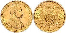 Preussen Wilhelm II. 1888-1918 20 Mark 1914 A J. 253. 
 vz-/vz+