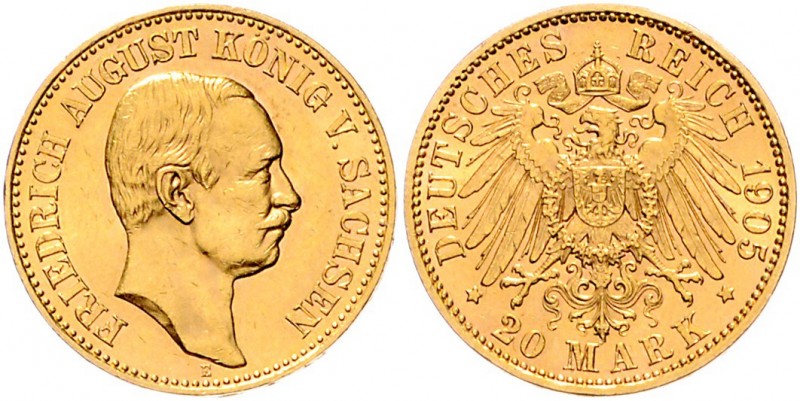 Sachsen Friedrich August III. 1904-1918 20 Mark 1905 E J. 268. 
 ss-vz