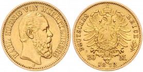 Württemberg Karl I. 1864-1891 20 Mark 1872 F J. 290. 
 ss