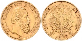 Württemberg Karl I. 1864-1891 20 Mark 1873 F J. 290. 
 f.vz