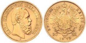Württemberg Karl I. 1864-1891 20 Mark 1873 F J. 290. 
 ss+