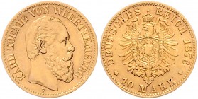 Württemberg Karl I. 1864-1891 10 Mark 1876 F J. 292. 
 ss