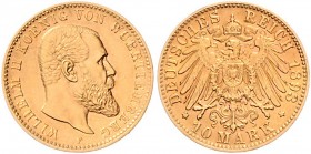 Württemberg Wilhelm II. 1891-1918 10 Mark 1893 F J. 295. 
 f.vz
