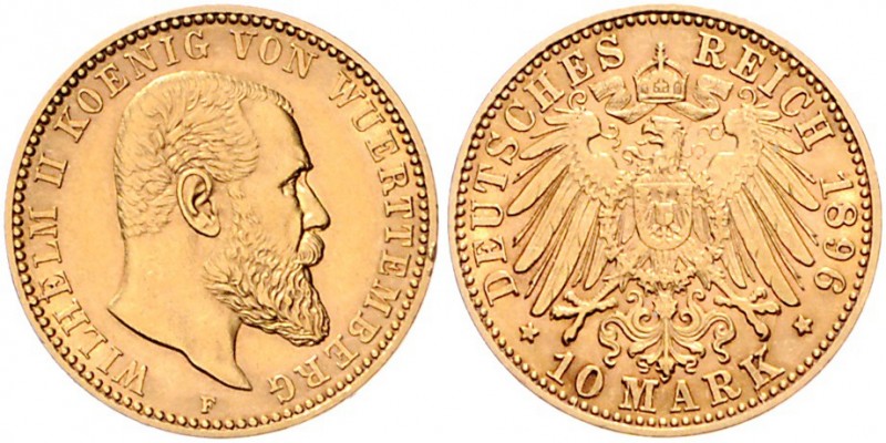 Württemberg Wilhelm II. 1891-1918 10 Mark 1896 F J. 295. 
 vz-