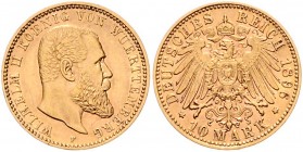 Württemberg Wilhelm II. 1891-1918 10 Mark 1896 F J. 295. 
 f.vz