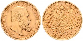 Württemberg Wilhelm II. 1891-1918 10 Mark 1898 F J. 295. 
 f.vz