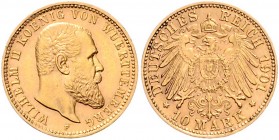 Württemberg Wilhelm II. 1891-1918 10 Mark 1901 F J. 295. 
 vz-