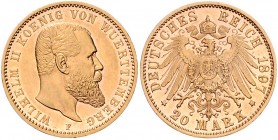 Württemberg Wilhelm II. 1891-1918 20 Mark 1897 F J. 296. 
 vz