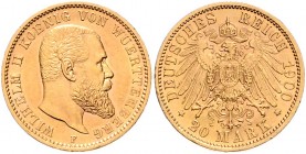 Württemberg Wilhelm II. 1891-1918 20 Mark 1900 F J. 296. 
 vz+