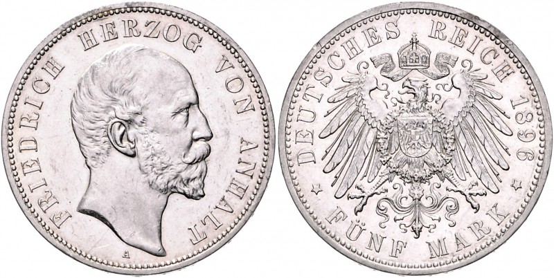 Anhalt Friedrich I. 1871-1904 5 Mark 1896 A Die Münze wurde zum 25-jährigen Regi...