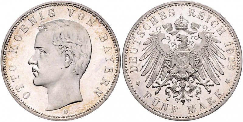 Bayern Otto 1886-1913 5 Mark 1908 D J. 46. 
winz. Rf. vz-st aus PP