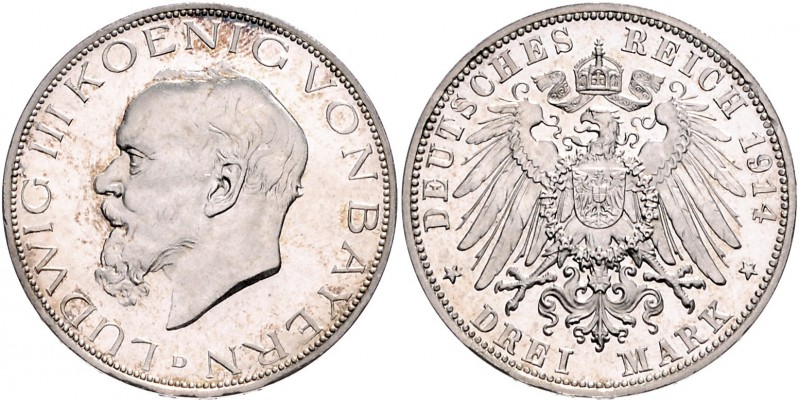 Bayern Ludwig III. 1913-1918 3 Mark 1914 D J. 52. 
min.ber., winz. Rf. PP