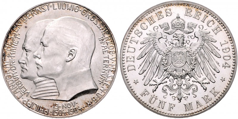 Hessen Ernst Ludwig 1892-1918 5 Mark 1904 Zum 400. Geburtstag Philipps des Großm...