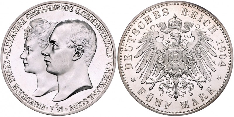 Mecklenburg - Schwerin Friedrich Franz IV. 1897-1918 5 Mark 1904 A Zur Hochzeit ...
