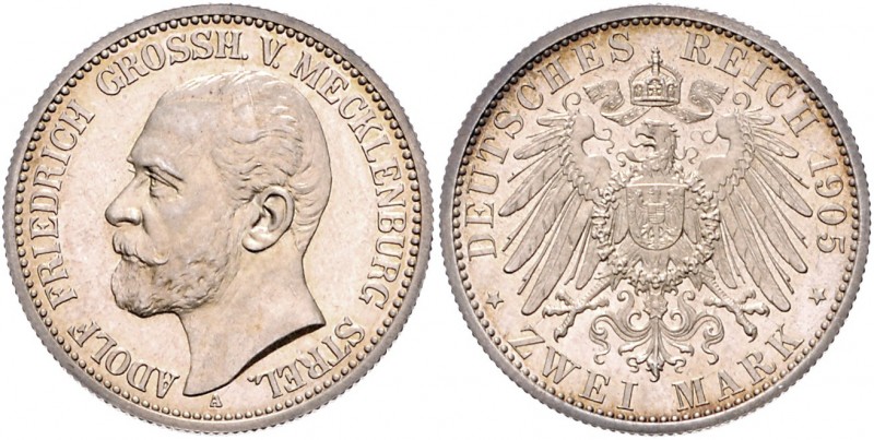 Mecklenburg - Strelitz Adolf Friedrich V. 1904-1918 2 Mark 1905 A J. 91. 
min. ...