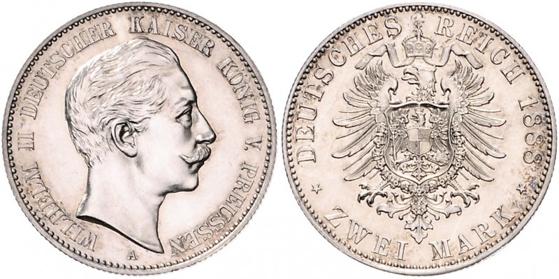 Preussen Wilhelm II. 1888-1918 2 Mark 1888 A J. 100. 
ber. PP-