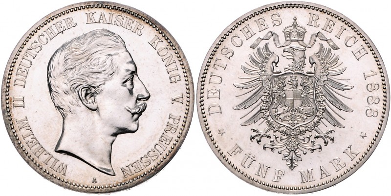 Preussen Wilhelm II. 1888-1918 5 Mark 1888 A J. 101. 
min.ber. PP