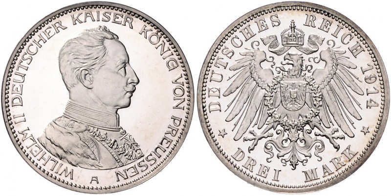 Preussen Wilhelm II. 1888-1918 3 Mark 1914 A J. 113. 
min. ber. PP