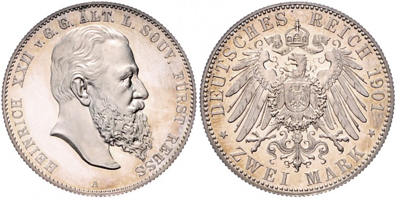 Reuss - Obergreiz Heinrich XXII. 1859-1902 2 Mark 1899 A J. 118. 
winz. Haarlin...