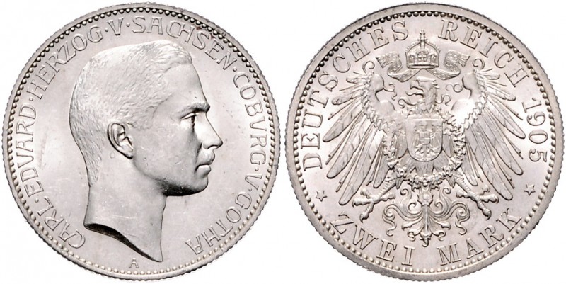 Sachsen - Coburg und Gotha Carl Eduard 1900-1918 2 Mark 1905 A J. 147. 
 vz-st/...