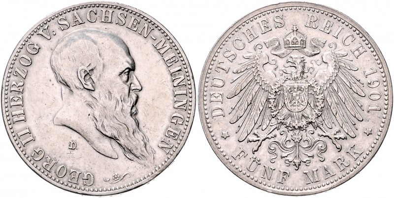 Sachsen - Meiningen Georg II. 1866-1915 5 Mark 1901 D J. 150. 
 ss+