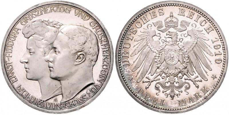 Sachsen - Weimar-Eisenach Wilhelm Ernst 1901-1918 3 Mark 1910 A Zur Hochzeit mit...